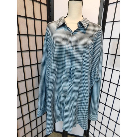 Haband Mens Blue Gingham Check Button Up Shirt 3X - Picture 1 of 4